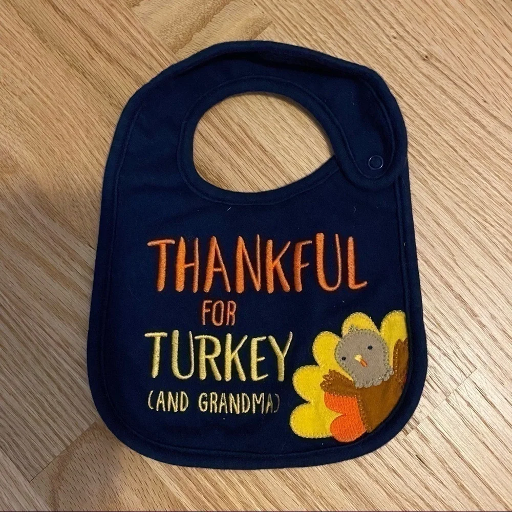 Thankful for Turkey and Grandma Thanksgiving Bib Baby Kids Blue